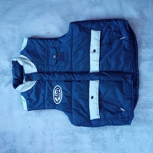 VINTAGE 90s Aiai Racing Patch Cargo Pockets Puffer Vest unisex - Picture 1 of 8